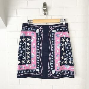 Talbots Seashell & Starfish Print Navy Textured Skirt Size 6P